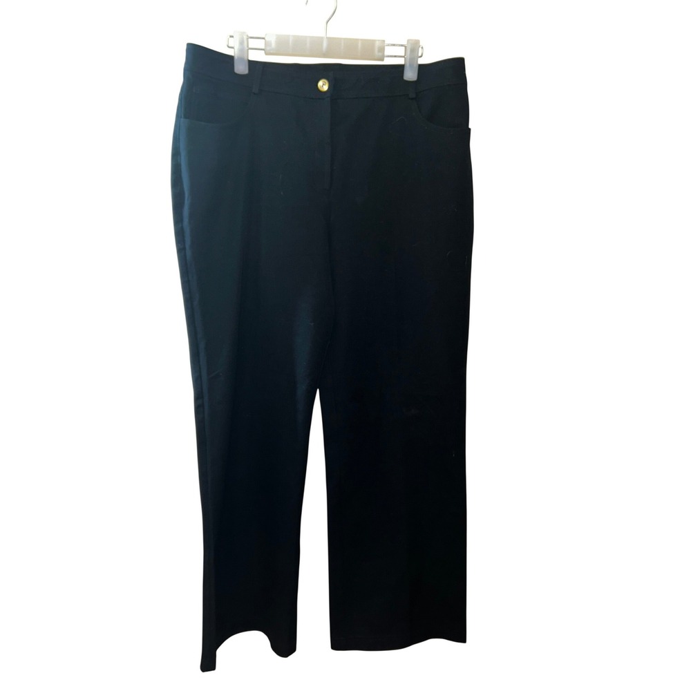 St.‎ John Caviar Black Straight Leg Dress Pants Trousers Gold Button Size 14